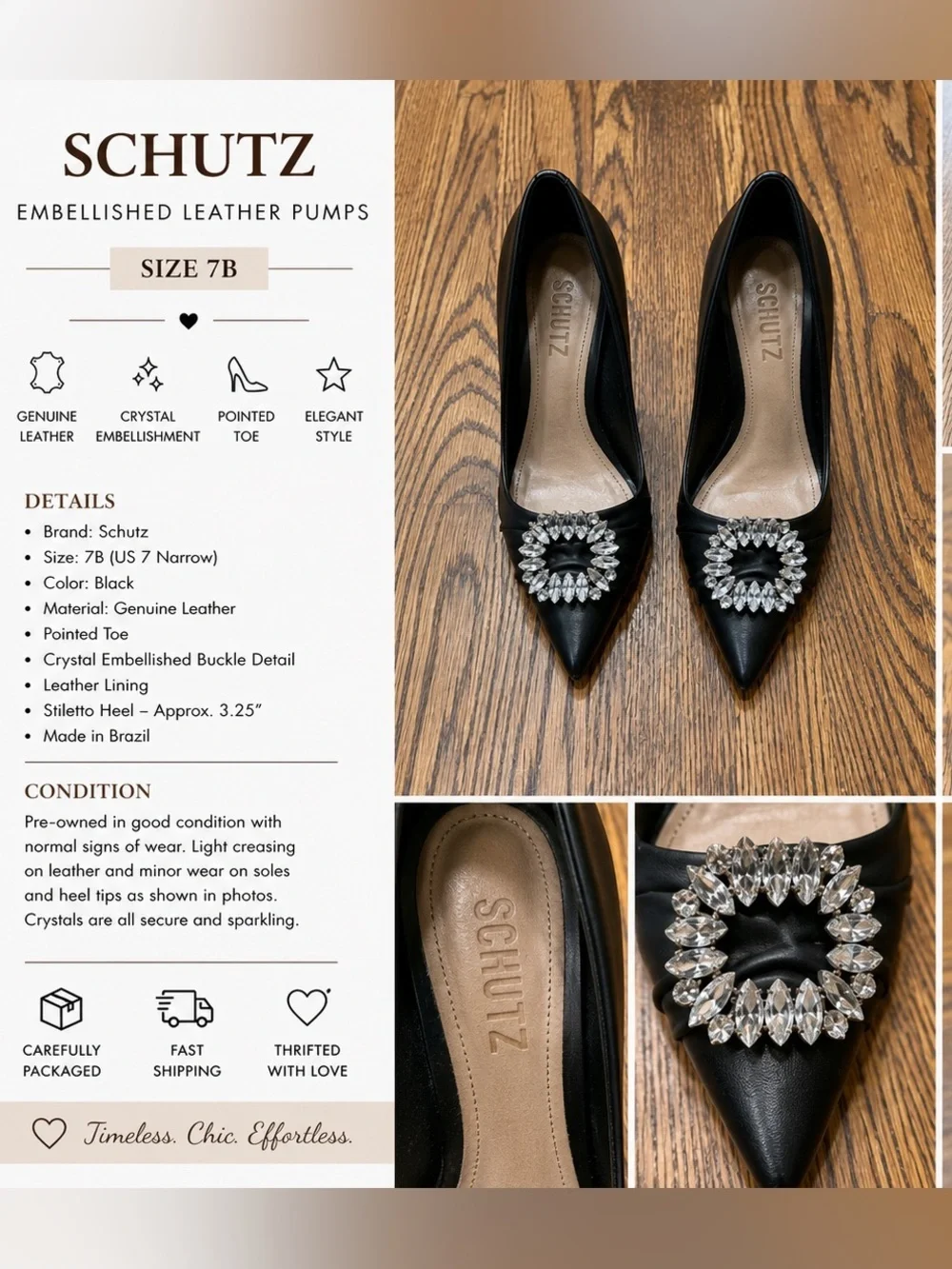 SCHUTZ Black Crystal Embellished Leather Heels Size 7B